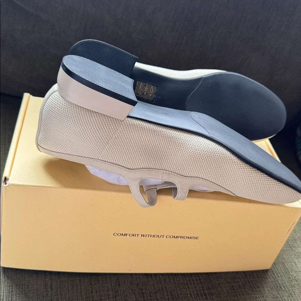 NWT Flabelus Cosy Island Mary Janes, Double Strap Light Cream Recycled Knit Sz 8 - Picture 8 of 12
